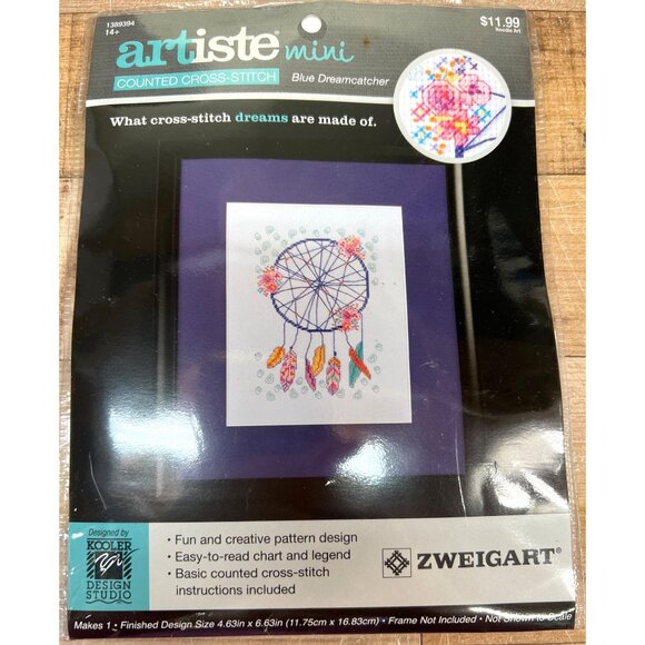 Artiste Mini Counted Cross-Stitch Kit Blue Dreamcatcher DIY Craft Kit - Picture 1 of 3